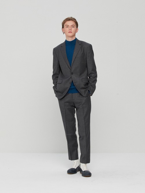 Wool Blend Pick Stitched Suit Pants Grey