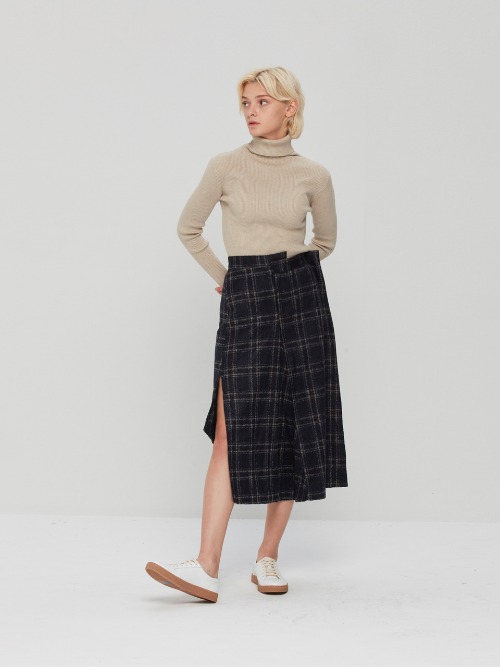 Wool Blend Assymetric Skirt Navy Check