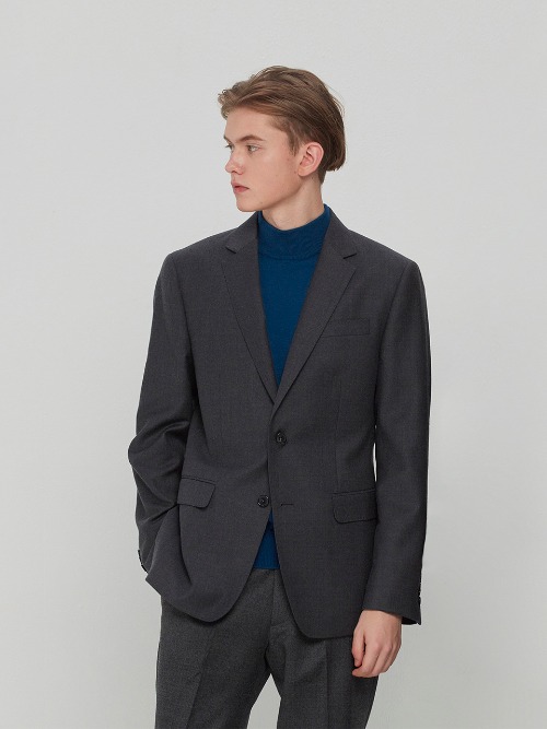 Wool Blend Pick Stitched Suit Jacket Grey